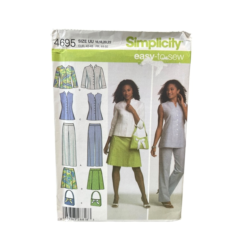 Simplicity 4695 Misses Petite Pants Skirt Tunic Shirt Bag Size 16-22 Easy-to-Sew